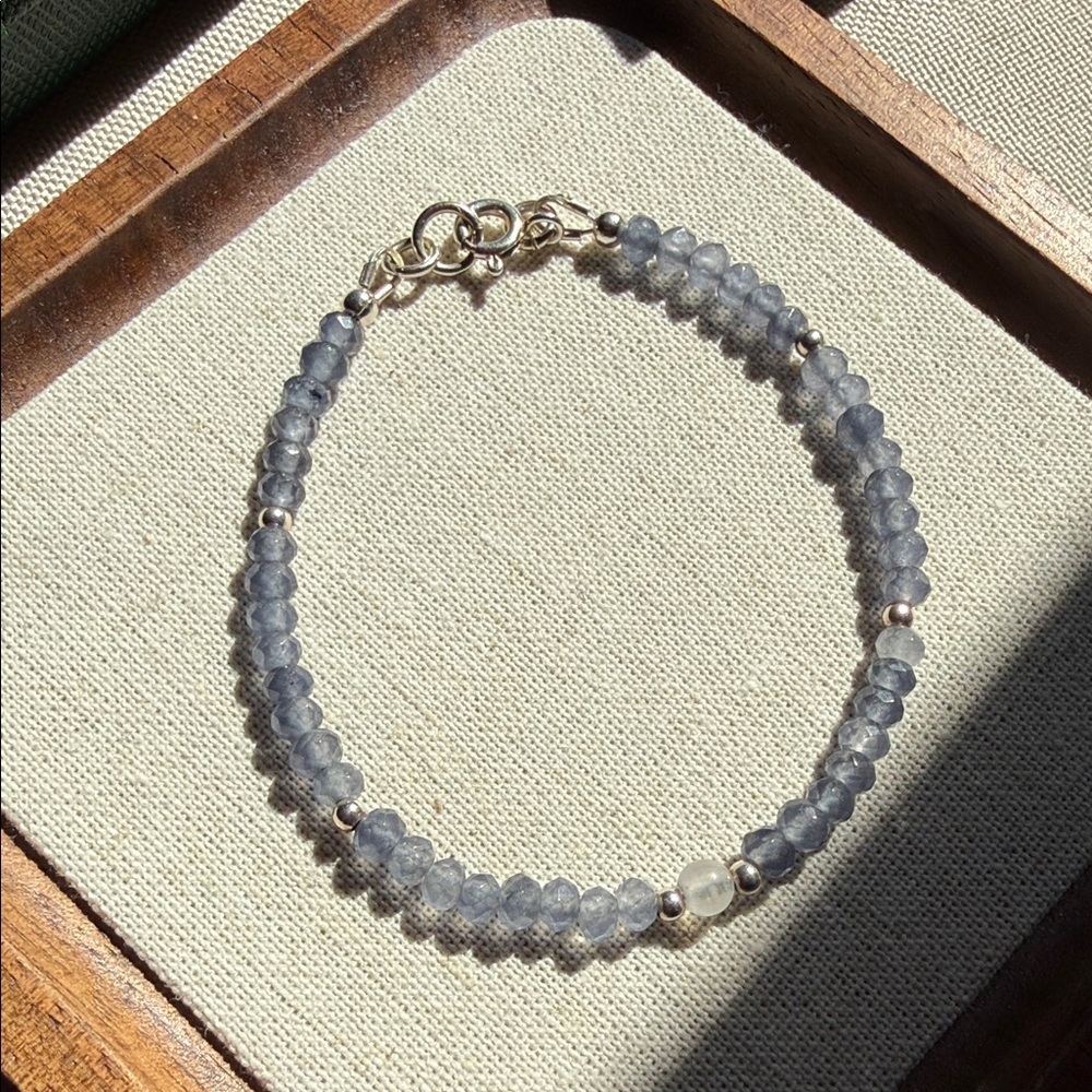 Sterling Silver Beaded Grey Gemstone Bracelet